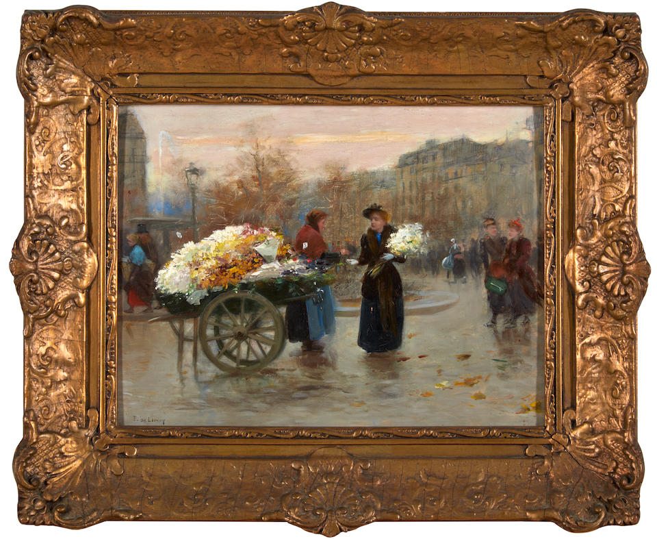 FERNAND DE LAUNAY (French, 1885-1941) Parisian Flower Seller at Dusk (framed 39.5 x 47.5 x 6.0 c... - Image 2 of 4
