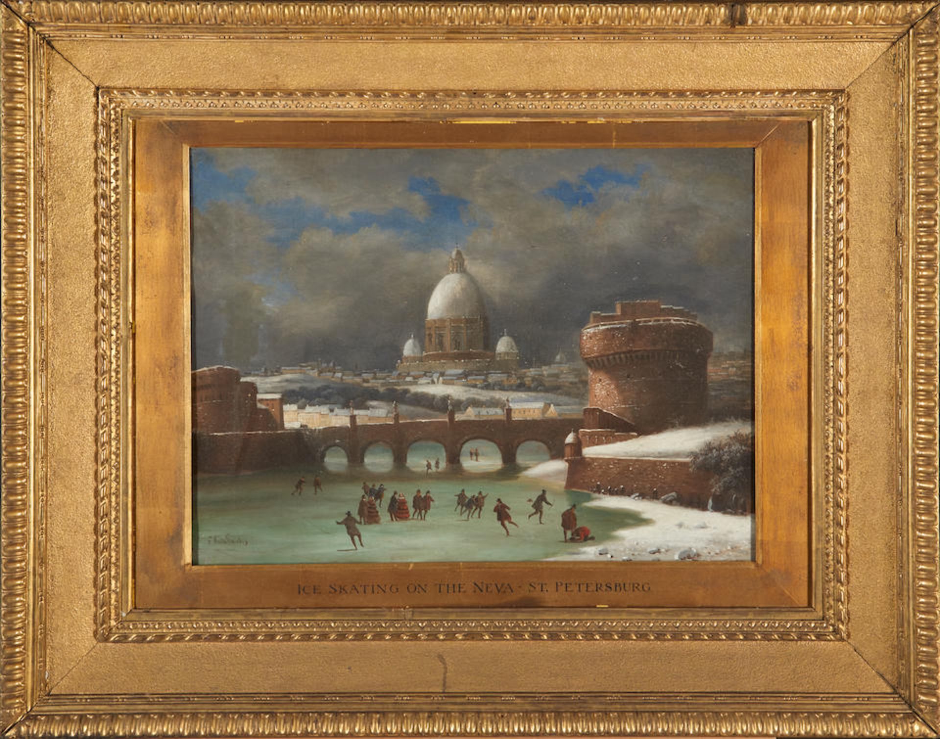 GERMAIN POSTELLE (French, 19th Century) Ice Skating on the Neva, St. Petersburg framed 91.0 x 11... - Image 2 of 4