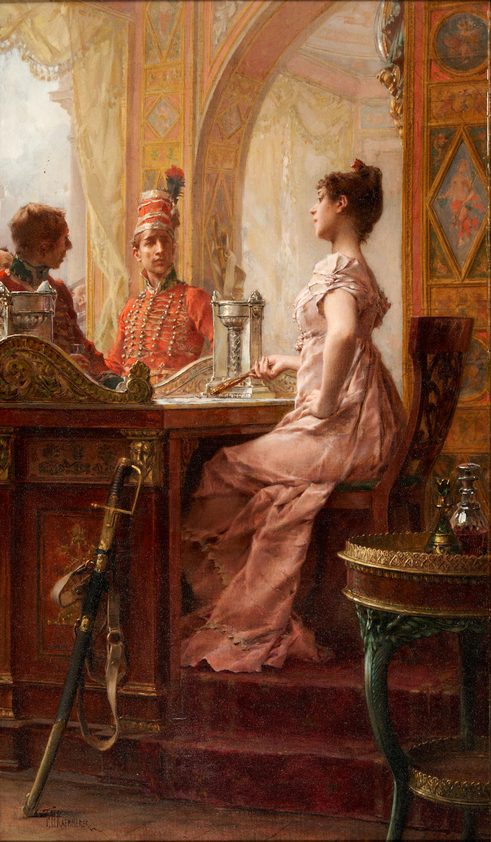 FREDERIK HENDRIK KAEMMERER (Dutch, 1839-1902) The Lady's Opinion Considered (framed 93.5 x 69.0 ...