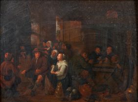 Manner of Jan Miense Molenaer, Dutch (1610-1668) Figures in a Crowded Tavern (framed 53.0 x 65.0...