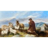 RICHARD ANSDELL, RA (British, 1815-1885) Highland Shepherd with Ewes and Lambs (framed 93.0 x 15...