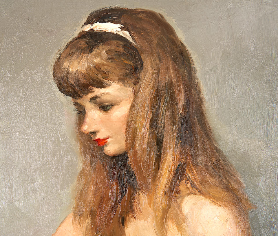 MARCEL DYF (French, 1899-1985) Jacqueline à la rose, 1960 (framed 95.0 x 82.0 x 7.0 cm (37 ... - Image 4 of 6