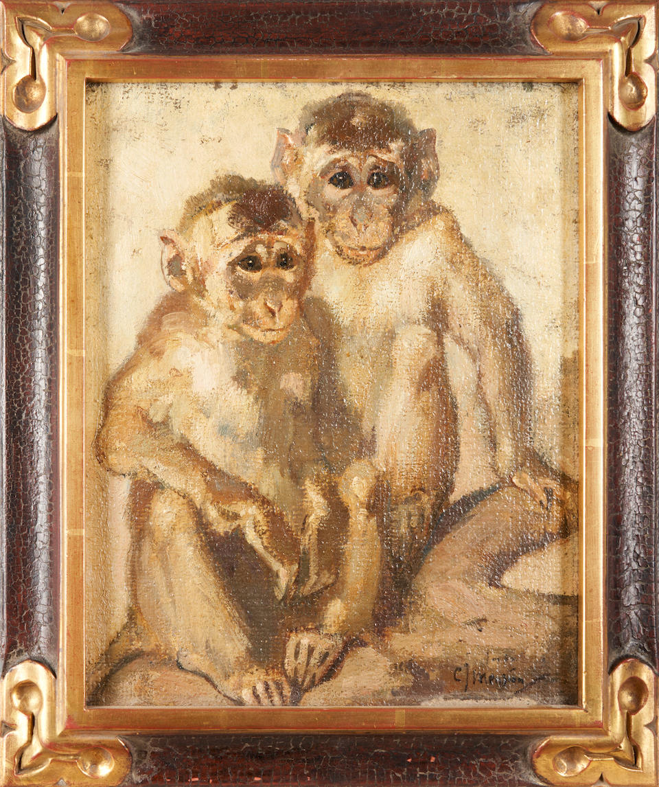 CORNELIS JAN MENSION (Dutch, 1882-1950) Two Monkeys (framed 37.0 x 31.0 x 3.0 cm (14 9/16 x 12 1... - Image 2 of 4