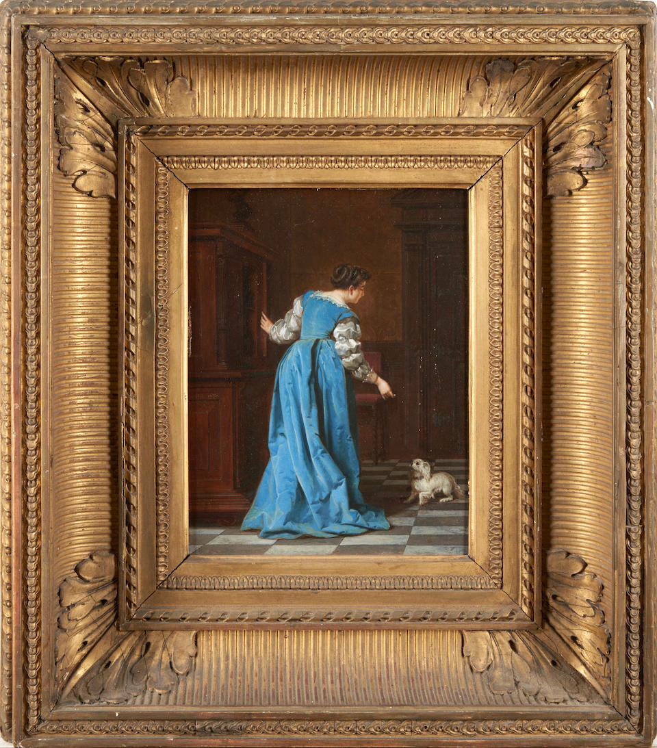 Continental School (19th Century) A Woman in Blue with her Dog (framed 48.0 x 42.0 x 6.5 cm (18 ... - Image 2 of 3