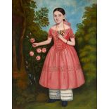 Anglo/American School (19th Century) A Portrait of Girl in a Pink Dress (framed 154.0 x 129.5 x ...