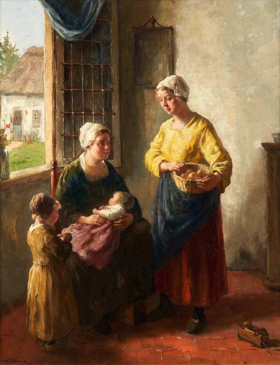 BERNARD DE HOOG (Dutch, 1876-1943) The Neighbour's Visit (framed 66.0 x 56.0 x 5.0 cm (26 x 22 x...