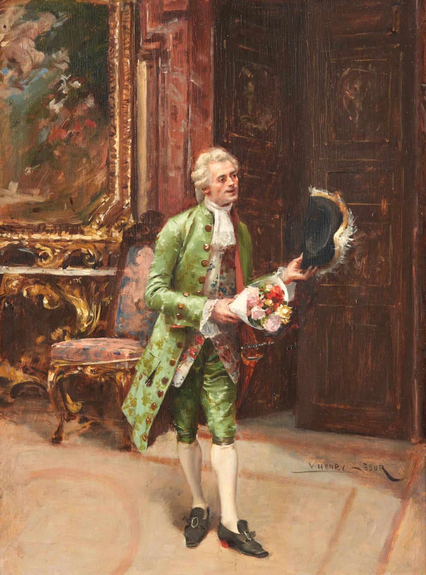 HENRY VICTOR LESUR (French, 1863-1900) The Gentleman Caller (framed 43.0 x 35.0 x 5.0 cm (16 15/...