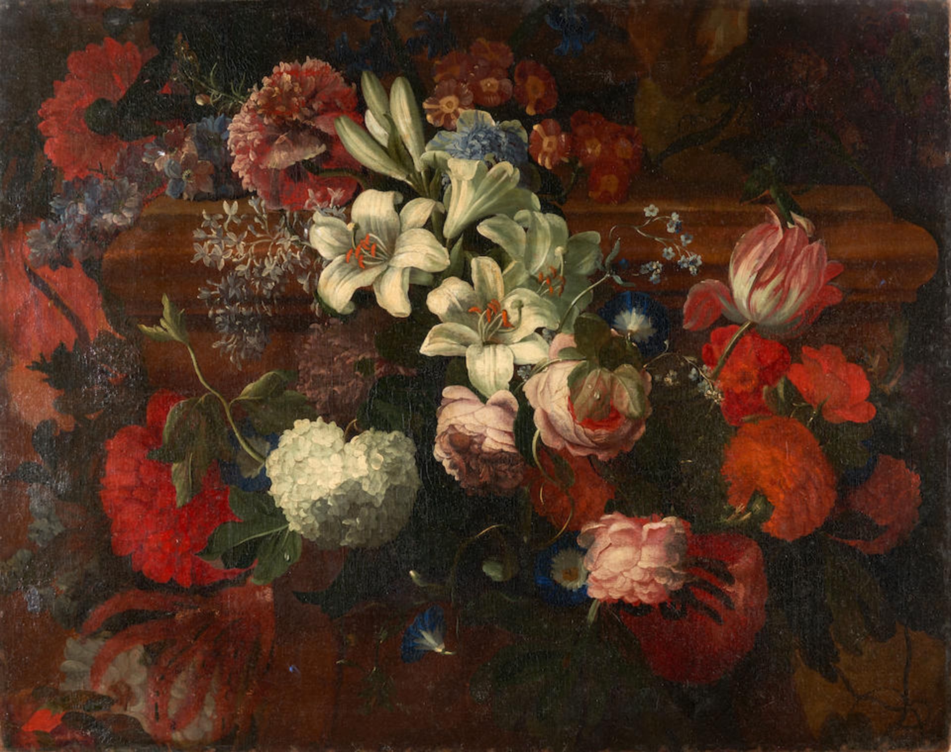 Dutch School (19th Century) A Floral Still Life with Hydrangeas, Lilies, and Peonies (unframed)