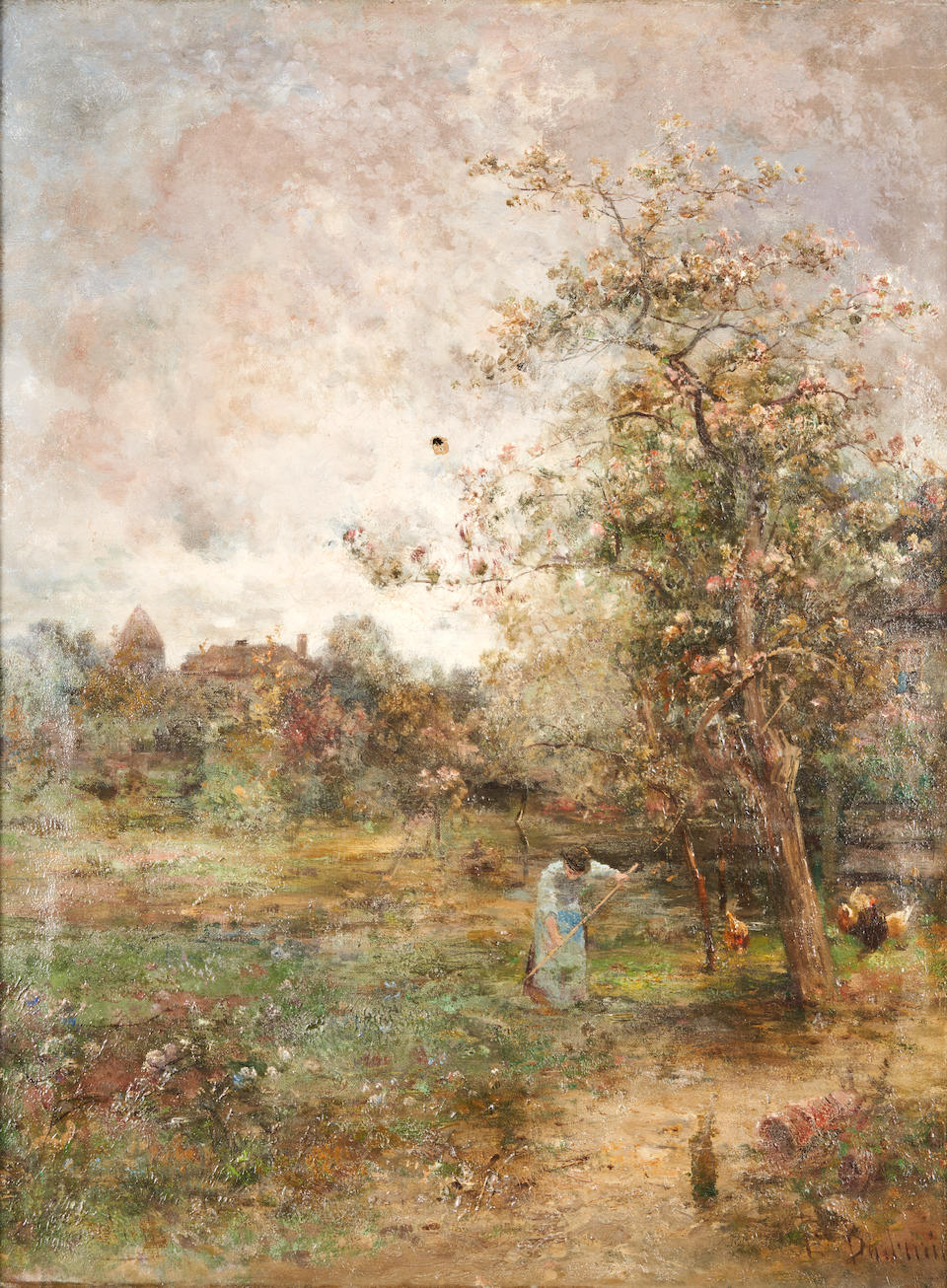 EMIL BARBARINI (Austrian, 1855-1930) Gathering Apples (framed 95.0 x 75.0 x 11.0 (37 3/8 x 29 1/...