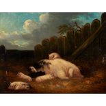 Attributed to George Moreland (British, 1763-1804) A Family of Pigs (framed 57.5 x 67.5 x 8.0 cm...