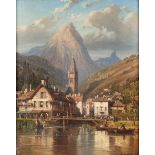 CHARLES EPHRASIE KUWASSEG (French, 1838-1904) A Pair of Landscapes of Alpine Villages with Figur...