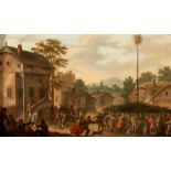 Dutch School (17th/18th Century) A Pair of Village Scenes: May Day Revelers and Farmyard with Li...