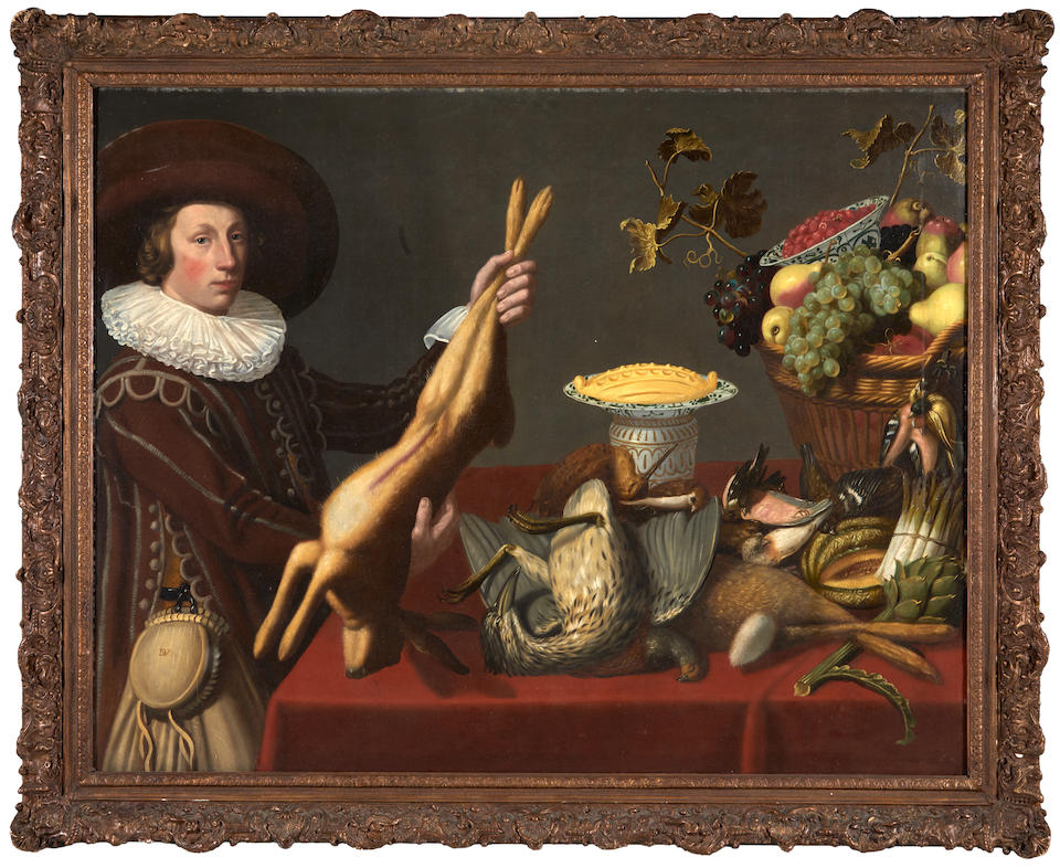 Dutch School (17th Century) Still Life with Fruit, Game, a Pie, and a Boy Holding a Rabbit (fram... - Bild 2 aus 3