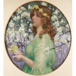 ÉLISABETH SONREL (French, 1874-1953) Portrait of a Girl Amid Cherry Blossoms (framed 89.0 x...