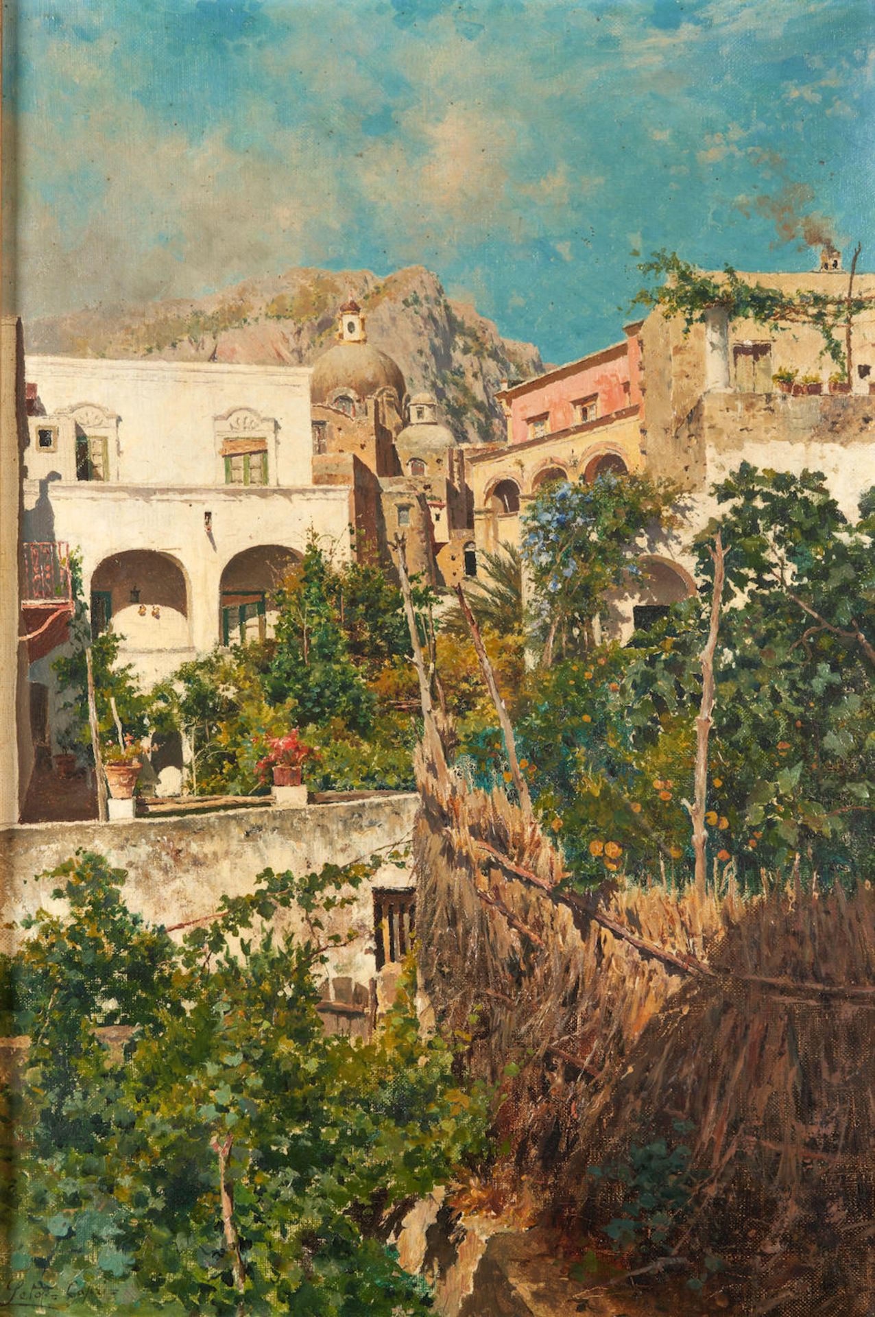 ANTONINO LETO (Italian, 1844-1913) A View of Capri with the Dome of Santo Stefanoe (framed 58.5 ...