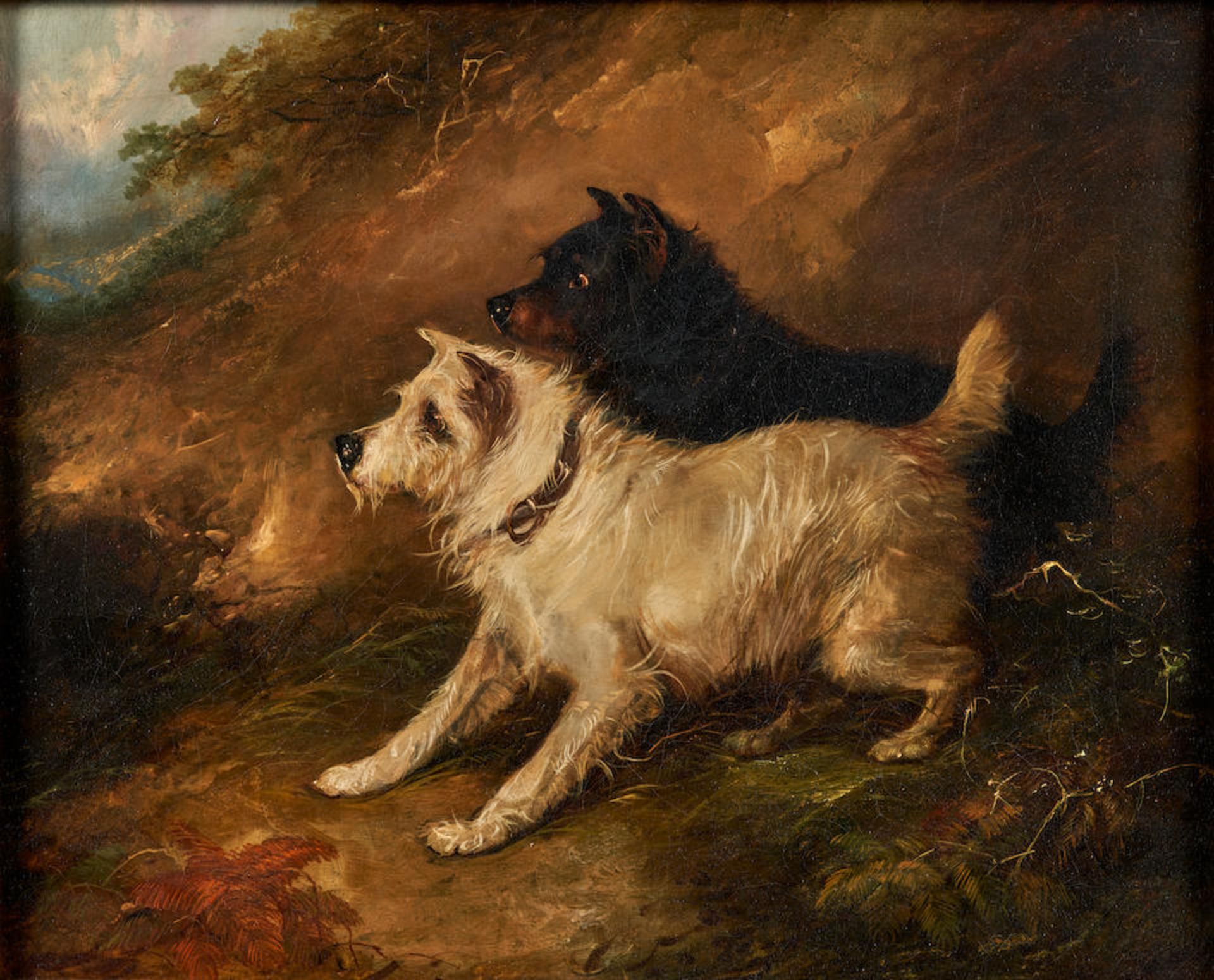 GEORGE SMITH ARMFIELD (British, 1810-1893) Two Terriers on the Alert (framed 56.0 x 66.0 x 6.5 c...