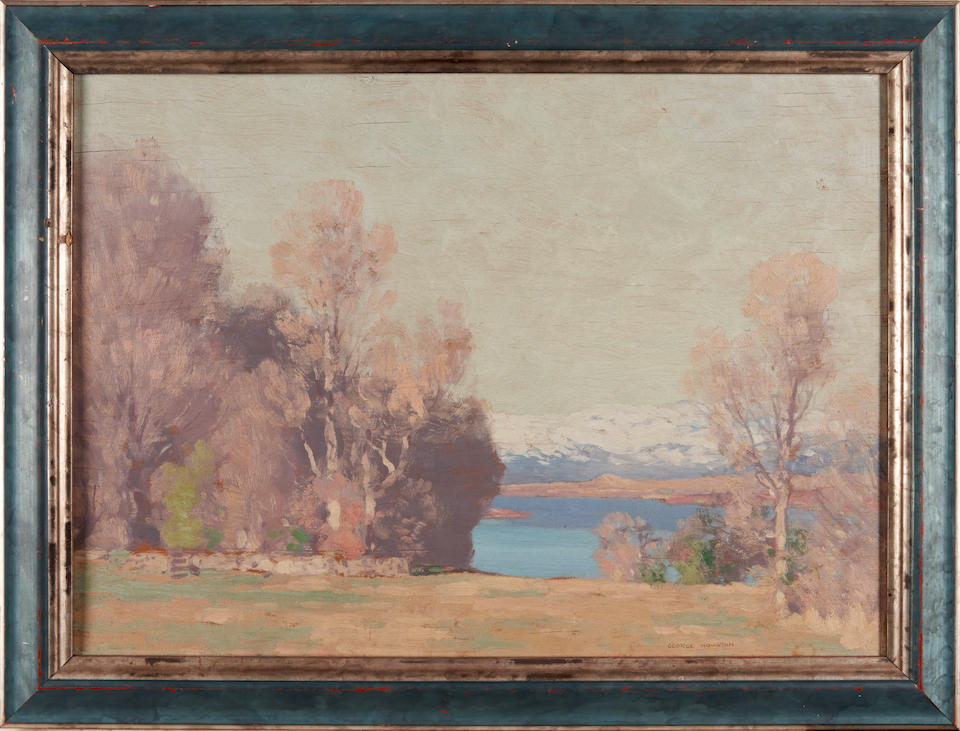 GEORGE HOUSTON RSA, RI, RSW (Scottish, 1869-1947) A Landscape with a Lake and Distant Snow-Cappe... - Image 4 of 4