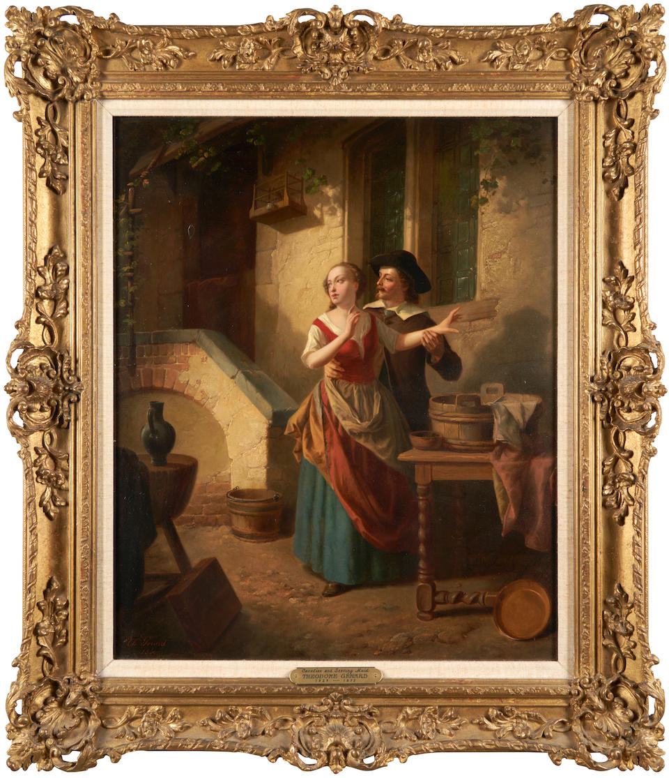 THÉODORE GÉRARD (Belgian, 1829-1895) Cavalier and Serving Maid (framed 70.0 x 60.0 x 6... - Image 2 of 4