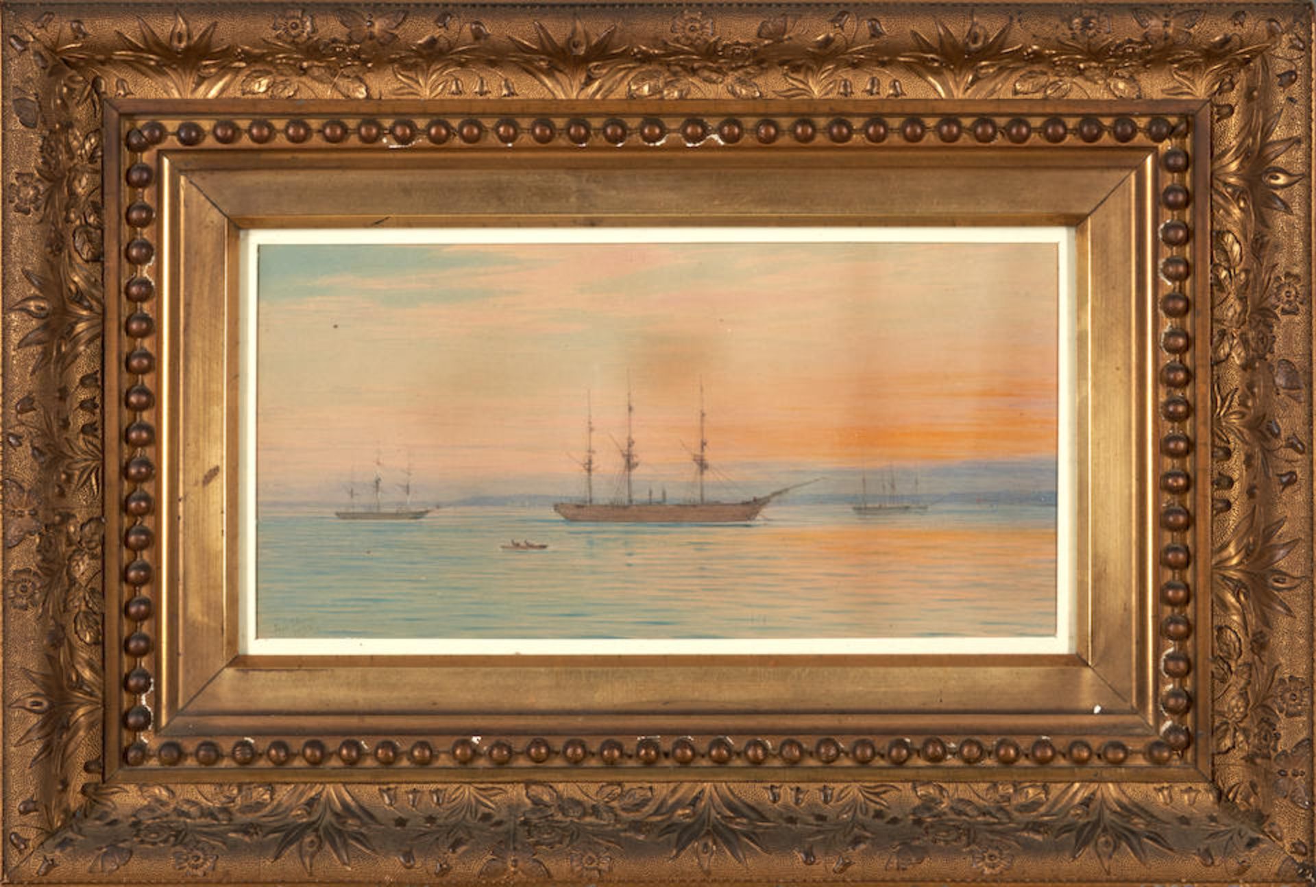 JOHN THORPE (British, 1834-1876) Boats in the Harbor at Sunset - Bild 2 aus 4