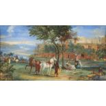 French School (18th/19th Century) A Hunting Party at Rest before Ruins (framed 26.0 x 42.0 x 2.0...