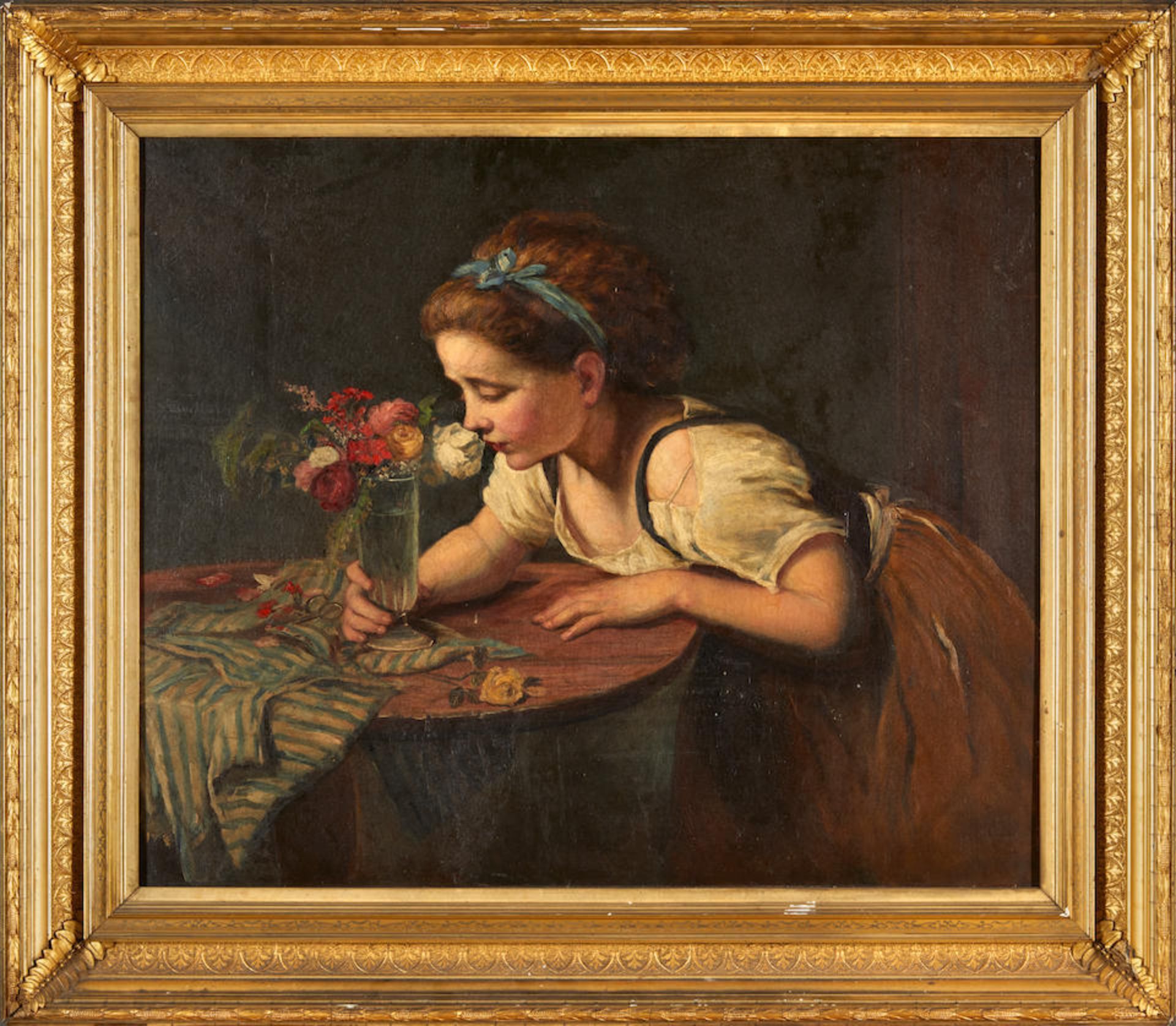 Continental School (19th Century) Smelling the Roses (framed 84.0 x 96.0 x 8.0 cm (33 x 37 13/16... - Image 2 of 3