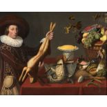 Dutch School (17th Century) Still Life with Fruit, Game, a Pie, and a Boy Holding a Rabbit (fram...