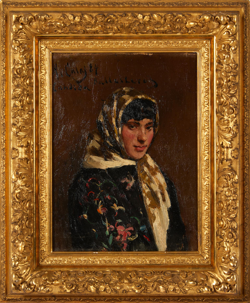 RAMON CASAS I CARBÓ (Spanish, 1866-1932) Portrait of a Candida in a Kerchief (framed 57.0 x... - Image 2 of 4
