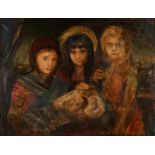 FRANZ SERAPH VON LENBACH (German, 1836-1904) A Portrait of Three Young Girls Holding a Swaddled ...