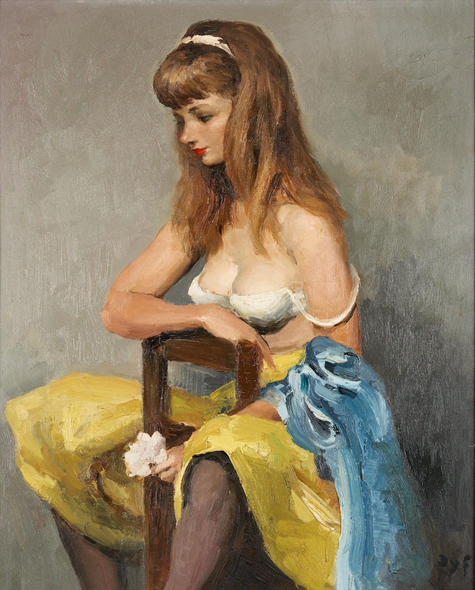 MARCEL DYF (French, 1899-1985) Jacqueline à la rose, 1960 (framed 95.0 x 82.0 x 7.0 cm (37 ...