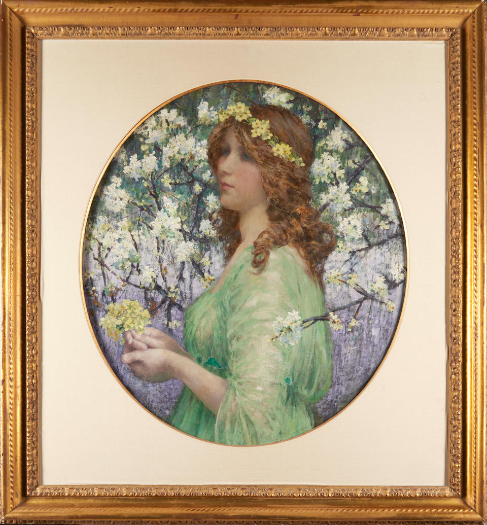 ÉLISABETH SONREL (French, 1874-1953) Portrait of a Girl Amid Cherry Blossoms (framed 89.0 x... - Image 2 of 3