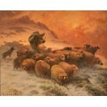 AUGUST FRIEDRICH ALBRECHT SCHENCK (Danish, 1828-1901) Guarding the Flock in a Winter Gale (frame...