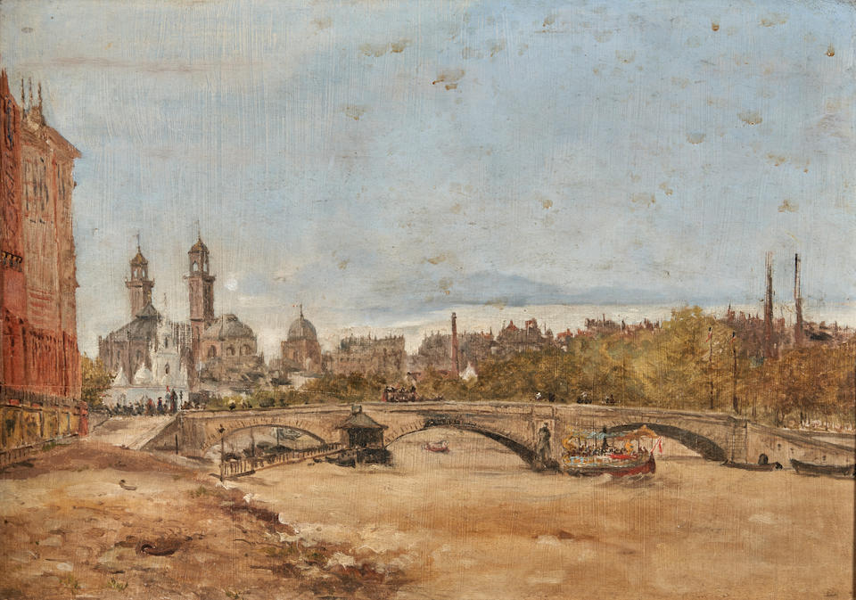 French School (19th Century) Pont de l'Alma, Paris (framed 47.0 x 60.0 x 6.5 cm (18 1/2 x 23 5/...