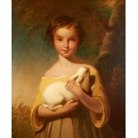 THOMAS PHILLIPS (British, 1770-1845) Portrait of a Girl Holding a White Rabbit (framed 94.0 x 81...