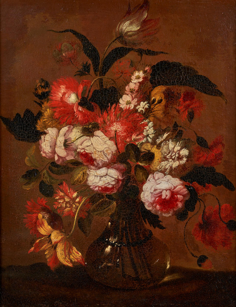 Follower of Jean-Baptiste Monnoyer (French, 1636-1699) A Floral Still Life with Peonies in a Gla...