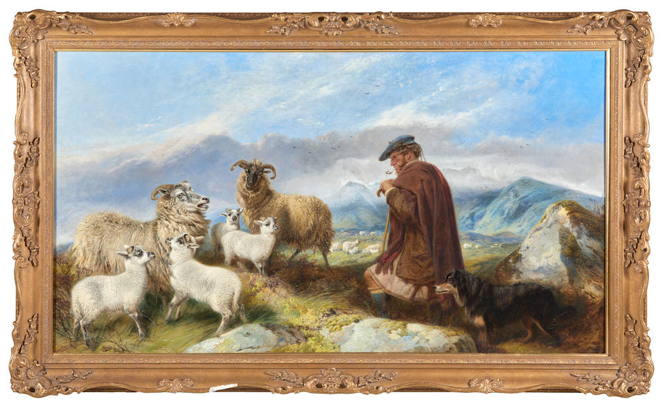 RICHARD ANSDELL, RA (British, 1815-1885) Highland Shepherd with Ewes and Lambs (framed 93.0 x 15... - Image 2 of 4