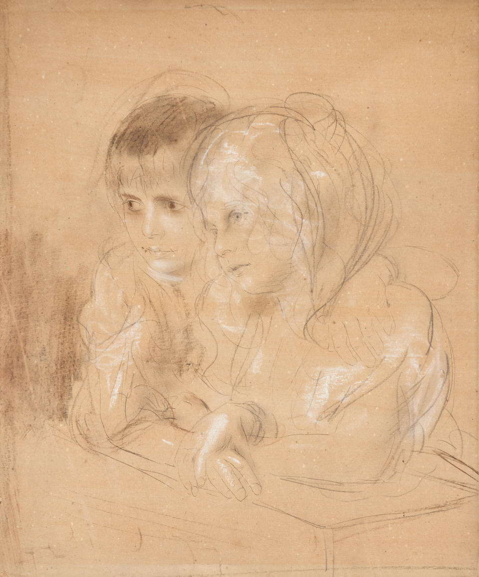 FRANZ SERAPH VON LENBACH (German, 1836-1904) A Portrait of Two Young Children (unframed)
