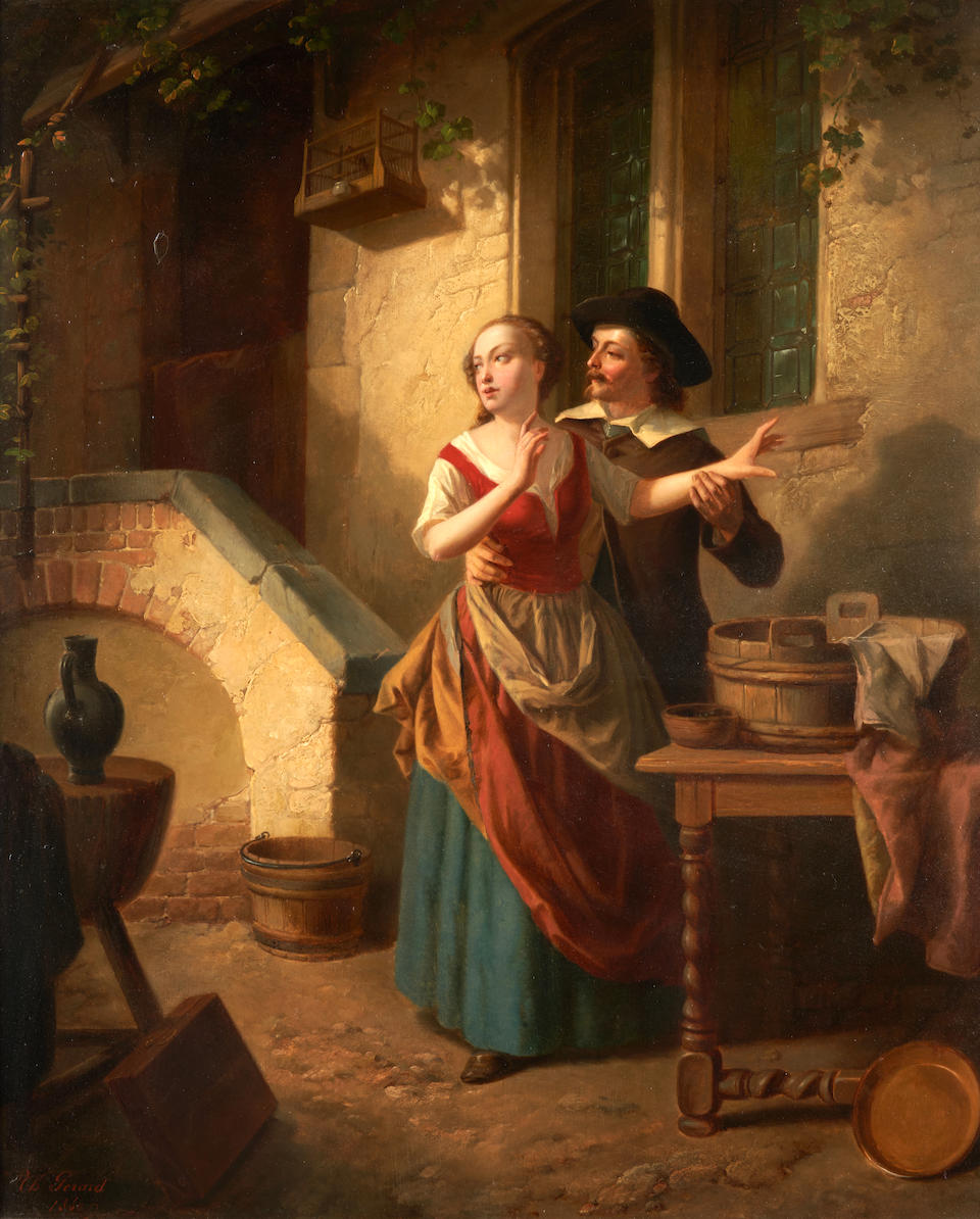 THÉODORE GÉRARD (Belgian, 1829-1895) Cavalier and Serving Maid (framed 70.0 x 60.0 x 6...