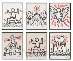 Keith Haring (American, 1958-1990) The Bayer Suite Six offset lithographs in colours, 1982, on t...