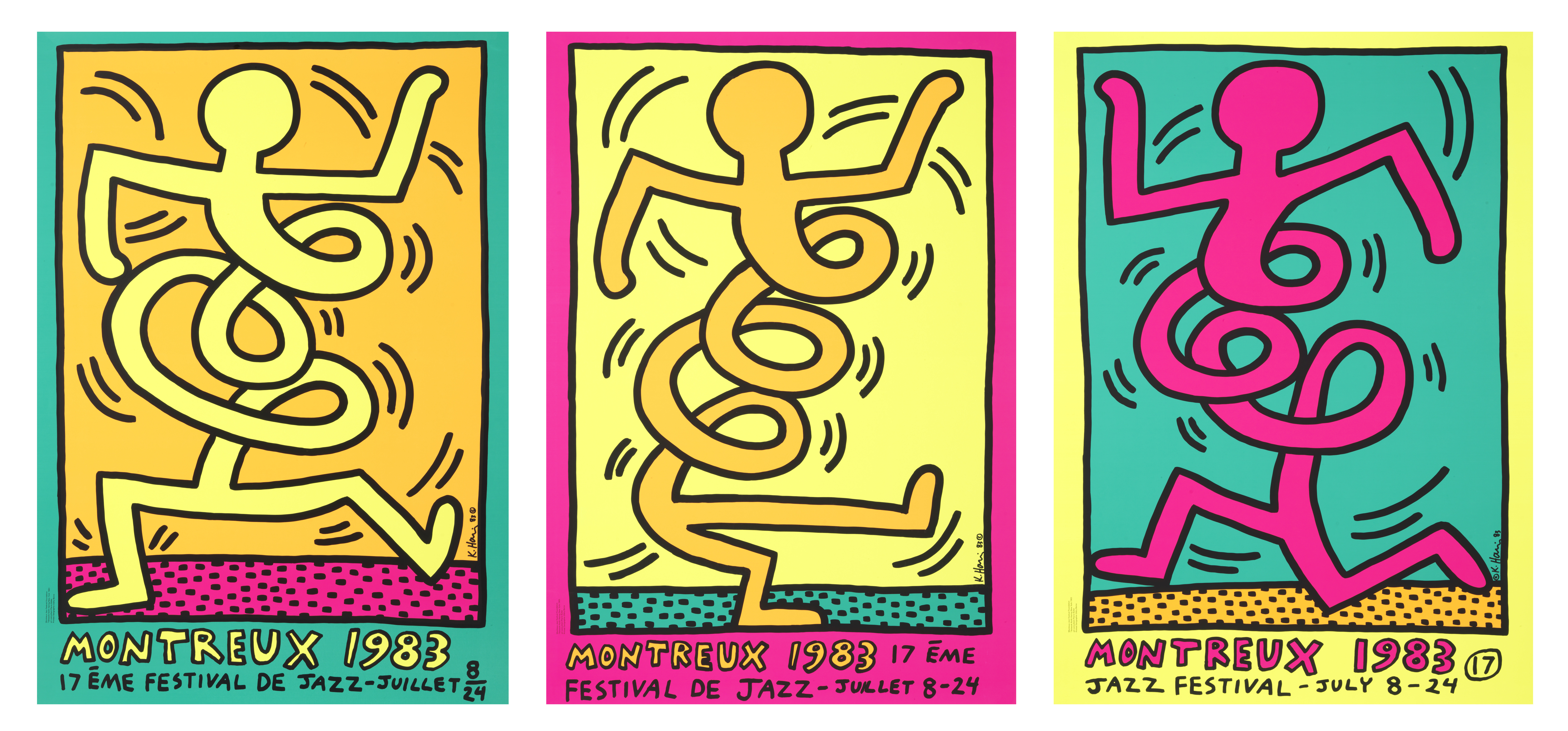 Keith Haring (American, 1958-1990) Montreux Jazz Festival (Three Works) Three screenprints in co...