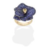 SAPPHIRE AND COLOURED DIAMOND FLOWER RING