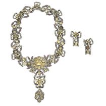 GEM-SET NECKLACE AND EARRINGS, (2)