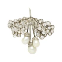 DIAMOND AND PEARL DOUBLE-CLIP BROOCH,