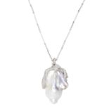 ANDRE MARCHA: CULTURED PEARL AND DIAMOND PENDANT NECKLACE