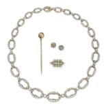 DIAMOND NECKLACE, EARSTUDS, RING AND STICKPIN, (4)