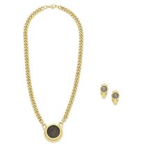 COIN AND DIAMOND-SET NECKLACE AND EARRING SUITE (2)