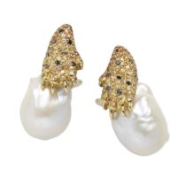 ANDRE MARCHA: CULTURED FRESH WATER PEARL AND GEM-SET EARCLIPS