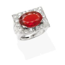 FIRE OPAL AND DIAMOND RING