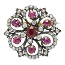 RUBY AND DIAMOND BROOCH,