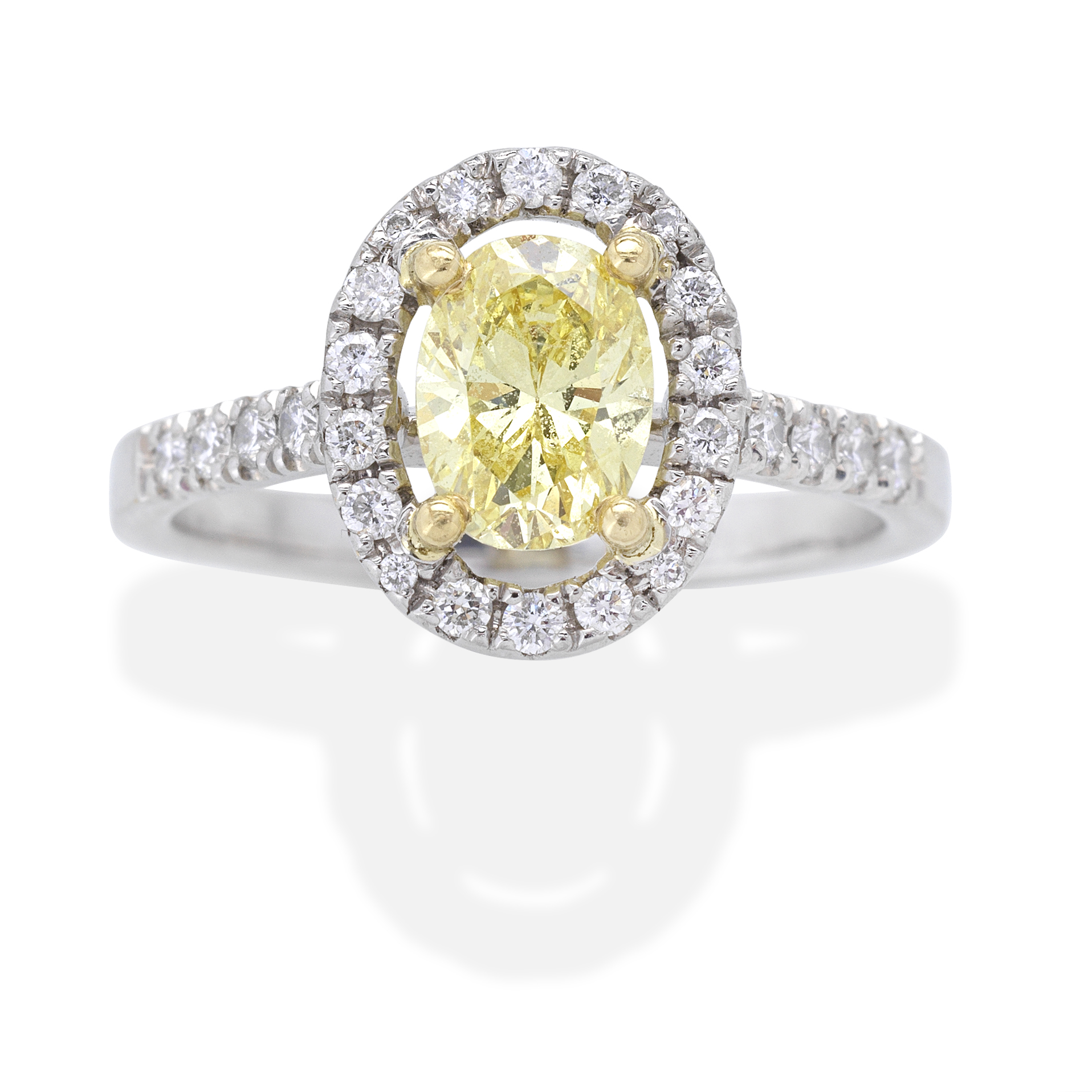 FANCY YELLOW DIAMOND AND DIAMOND CLUSTER RING