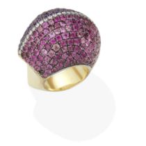 ANDRE MARCHA: AMETHYST, TOURMALINE AND DIAMOND BOMB&#201; DRESS RING